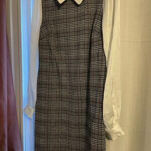 Tommy Hilfiger Black and White Checkered Long Sleeve Dress